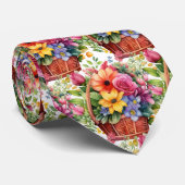 Spring Flowers Kleurrijke Regenboog Waterverf Bloe Stropdas (Opgerold)