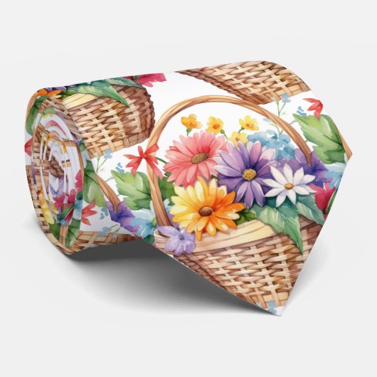 Spring Flowers Kleurrijke Regenboog Waterverf Bloe Stropdas (Opgerold)