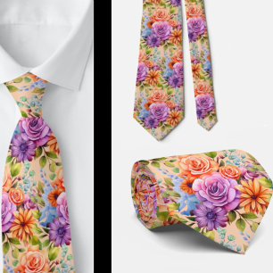 Spring Flowers Kleurrijke Regenboog Waterverf Bloe Stropdas