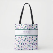 Spring Flowers & Leaves Pattern met Name Canvas ta Tote Bag (Voorkant)