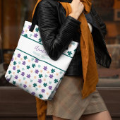Spring Flowers & Leaves Pattern met Name Canvas ta Tote Bag