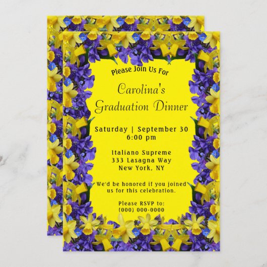 Spring Flowers Lijst Yellow Dinner Afstuderen Kaart (Voorkant / Achterkant)