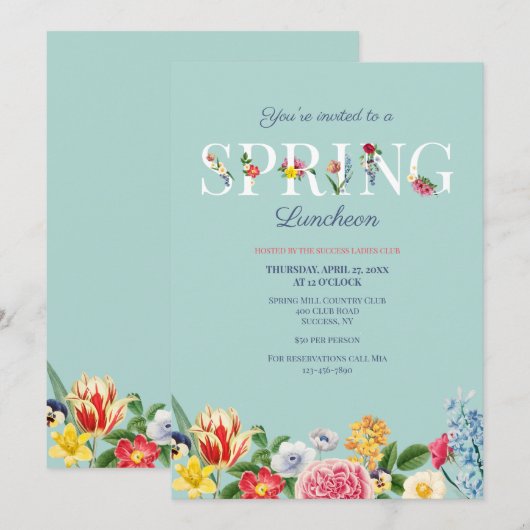 Spring Flowers Luncheon Kaart (Voorkant / Achterkant)