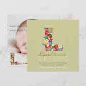 Spring Flowers Monogram Baby Girl Foto Birth Aankondiging (Voorkant / Achterkant)