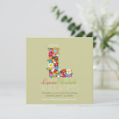Spring Flowers Monogram Baby Girl Foto Birth Aankondiging (Staand voorkant)