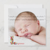 Spring Flowers Monogram Baby Girl Foto Birth Aankondiging (Achterkant)