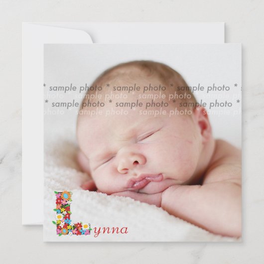 Spring Flowers Monogram Baby Girl Foto Birth Aankondiging (Achterkant)