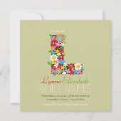 Spring Flowers Monogram Baby Girl Foto Birth Aankondiging (Voorkant)