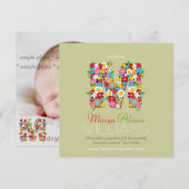Spring Flowers Monogram Baby Girl Foto Birth Aankondiging (Voorkant / Achterkant)