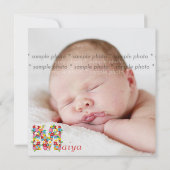Spring Flowers Monogram Baby Girl Foto Birth Aankondiging (Achterkant)