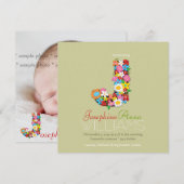 Spring Flowers Monogram Baby Girl Foto Birth Aankondiging (Voorkant / Achterkant)