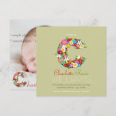 Spring Flowers Monogram Baby Girl Foto Birth Aankondiging (Voorkant / Achterkant)