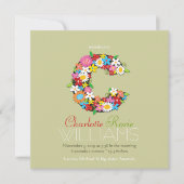 Spring Flowers Monogram Baby Girl Foto Birth Aankondiging (Voorkant)