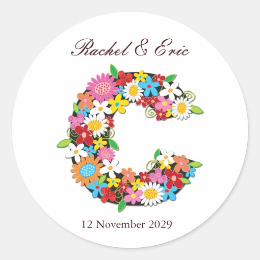 Spring Flowers Monogram C Bruiloft Sticker (Voorkant)