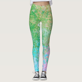 Spring Flowers Neon Pastel Alcohol Ink Abstract Leggings