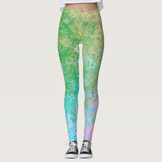 Spring Flowers Neon Pastel Alcohol Ink Abstract Leggings (Voorkant)