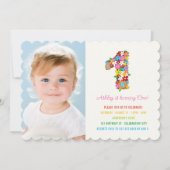 Spring Flowers One Baby Girl First Birthday Foto Kaart (Voorkant)