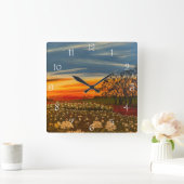 Spring Flowers op Sunset, door Gary Poling Vierkante Klok (Huis)