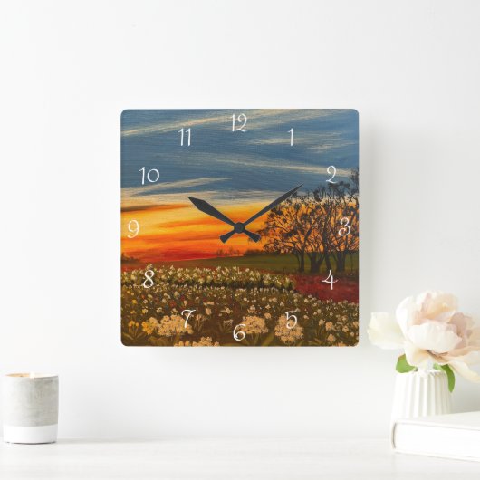 Spring Flowers op Sunset, door Gary Poling Vierkante Klok (Huis)