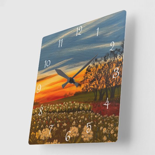 Spring Flowers op Sunset, door Gary Poling Vierkante Klok (Hoek)