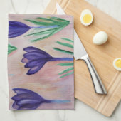 Spring Flowers, Paarse Crocus Tea Towel Theedoek (Quarter Fold)