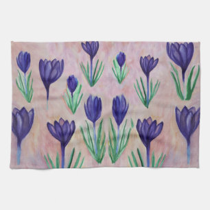 Spring Flowers, Paarse Crocus Tea Towel Theedoek