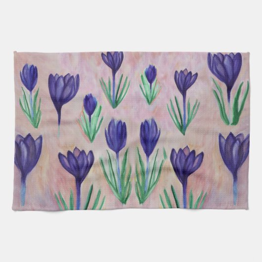 Spring Flowers, Paarse Crocus Tea Towel Theedoek (Horizontaal)