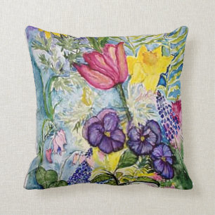 Spring Flowers Pansy Daffodil pastels Kussen