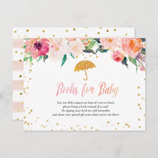 Spring Flowers Paraplu Baby shower Boeken voor Bab Uitnodiging Briefkaart (Voorkant / Achterkant)