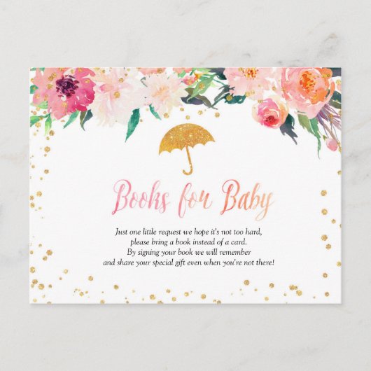 Spring Flowers Paraplu Baby shower Boeken voor Bab Uitnodiging Briefkaart (Voorkant)