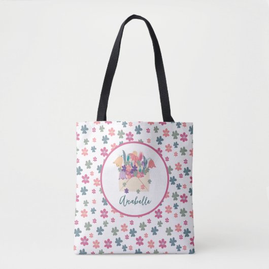 Spring Flowers Pattern Envelope Bouquet met naam Tote Bag (Voorkant)