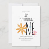 Spring Flowers Pink Blue Oranje First Birthday Kaart (Voorkant)