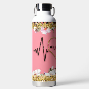 Spring Flowers Pink Gold Glitter Nurse Life Waterfles