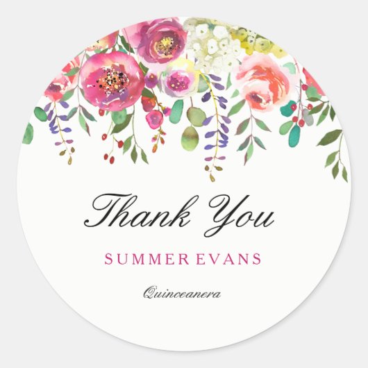 Spring Flowers Pink Peach Quinceanera Hartelijk da Ronde Sticker (Voorkant)