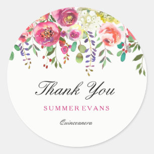 Spring Flowers Pink Peach Quinceanera Hartelijk da Ronde Sticker