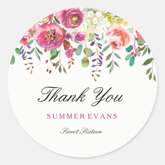 Spring Flowers Pink Peach Sweet 16 Hartelijk dank Ronde Sticker (Voorkant)