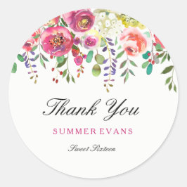 Spring Flowers Pink Peach Sweet 16 Hartelijk dank Ronde Sticker