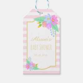 Spring Flowers Pink Stripes Baby shower Gift Label Cadeaulabel