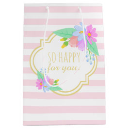 Spring Flowers Pink Strips Baby shower Gift Bag Medium Cadeauzakje