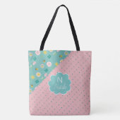 Spring Flowers Pink Trendy Initiaal Name Monogram Tote Bag (Voorkant)