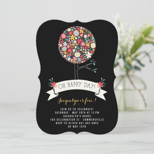 Spring Flowers Pop Tree Meisje Verjaardagsfeestfot Kaart (Staand voorkant)