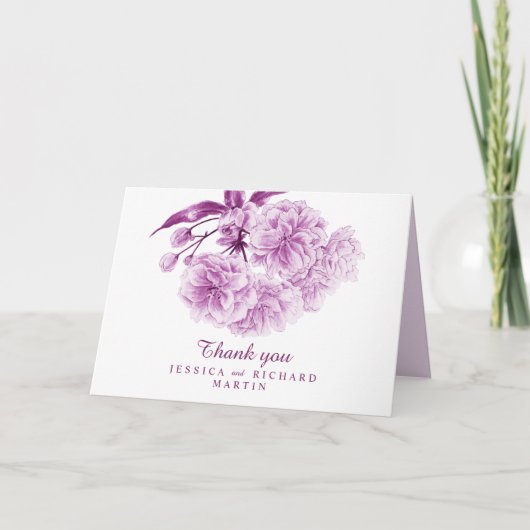 Spring flowers purple art wedding thank you cards kaart (Voorkant)