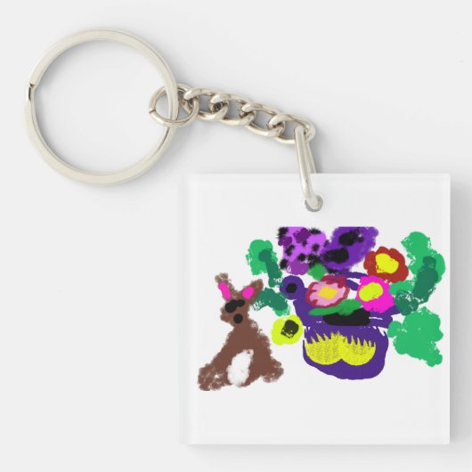 Spring flowers Rabbit joy Sleutelhanger (voorkant)