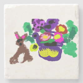 Spring flowers Rabbit joy Stenen Onderzetter