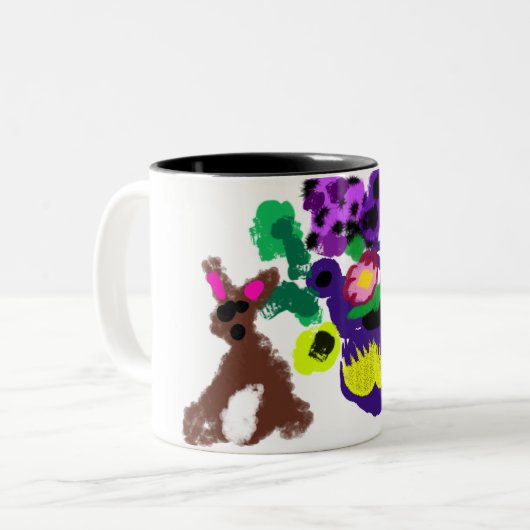 Spring flowers Rabbit joy Tweekleurige Koffiemok (Voorkant links)