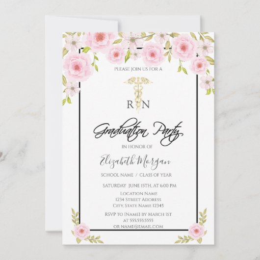 Spring Flowers RN Verpleegkundige Afstudeerfeest Kaart (Voorkant)