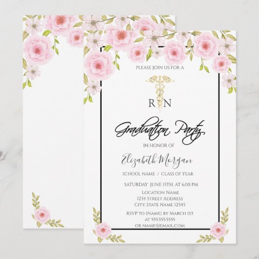 Spring Flowers RN Verpleegkundige Afstudeerfeest Kaart (Voorkant / Achterkant)