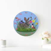 Spring Flowers, Robin en Bunny Rabbit Grote Klok (Huis)