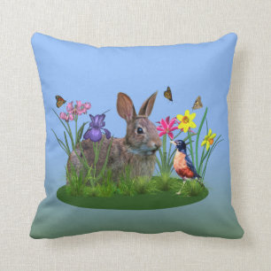 Spring Flowers, Robin en Bunny Rabbit Kussen