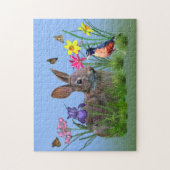Spring Flowers, Robin en Bunny Rabbit Legpuzzel (Verticaal)